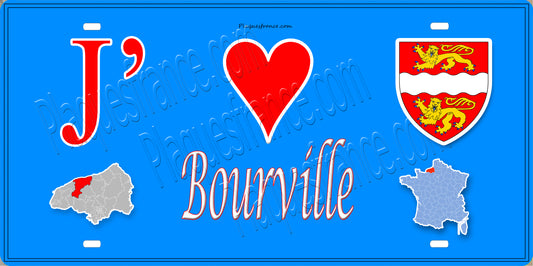 Plaque métal décorative 15X30 J' ❤️ Bourville, Seine Maritime (76) beu carte