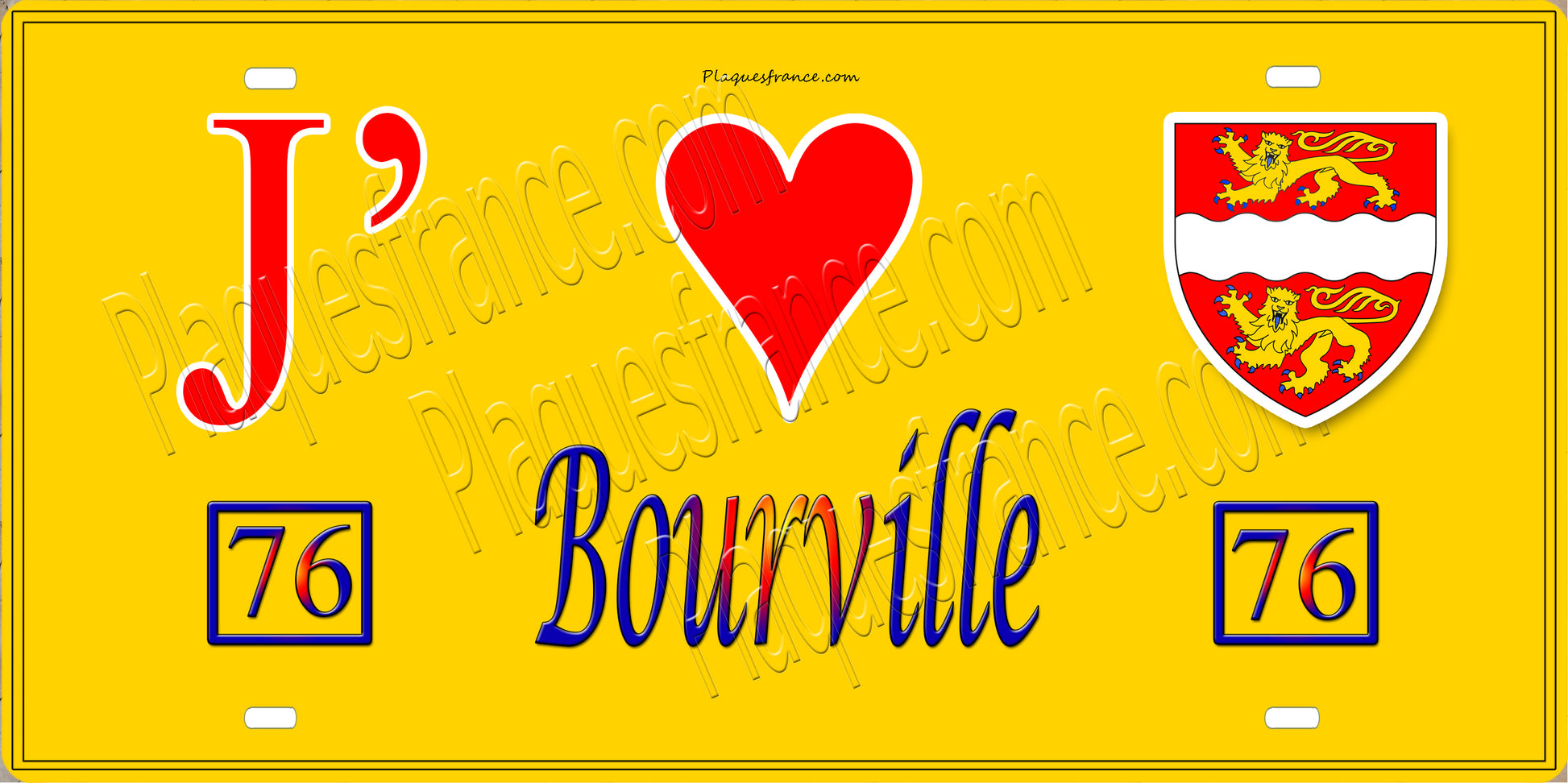 Plaque métal décorative 15X30 J' ❤️ Bourville, Seine Maritime (76)