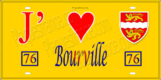 Plaque métal décorative 15X30 J' ❤️ Bourville, Seine Maritime (76)