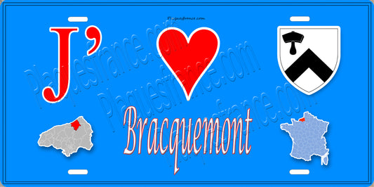Plaque métal décorative  J' ❤️ Bracquemont, Seine Maritime (76) bleu carte