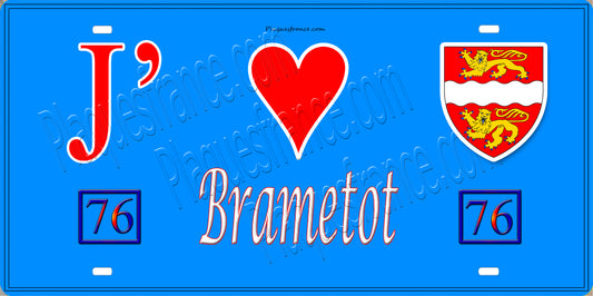 Plaque métal décorative 15X30 J' ❤️ Brametot, Seine Maritime (76) bleu