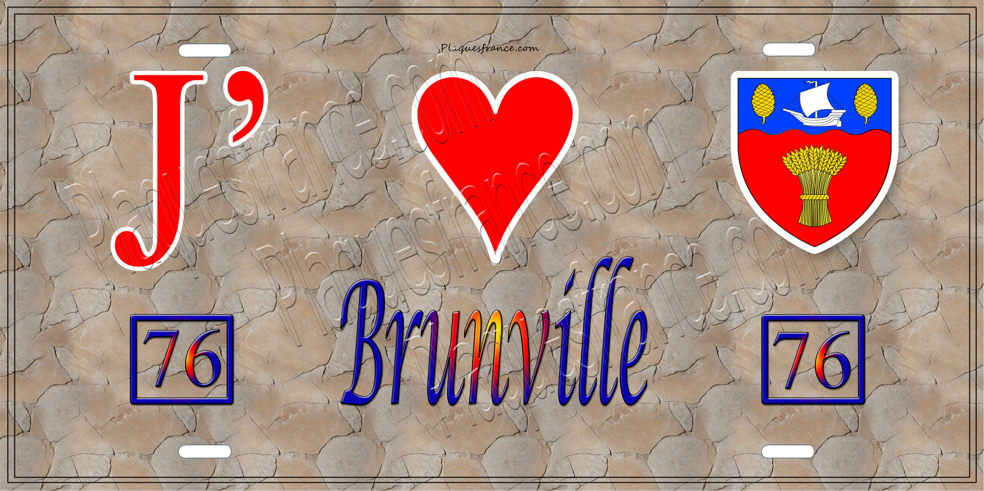 Plaque métal décorative  J' ❤️ Brunville, Seine Maritime (76) antique