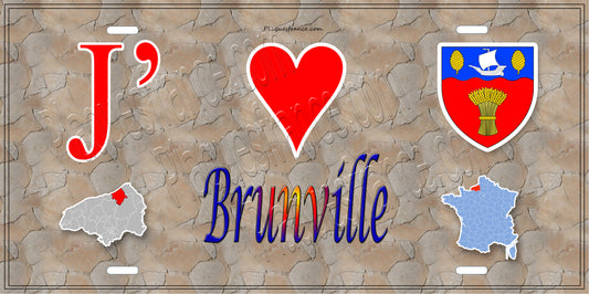Plaque métal décorative  J' ❤️ Brunville, Seine Maritime (76) antique carte