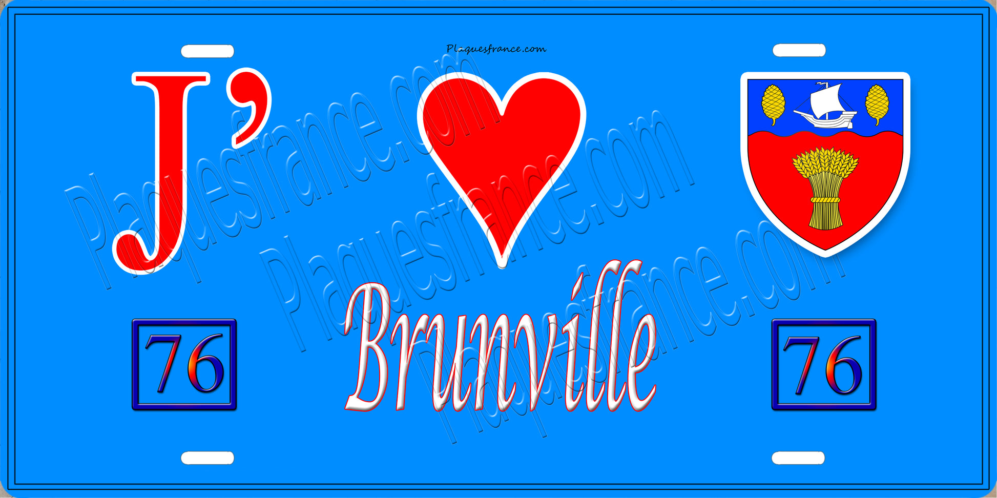 Plaque métal décorative  J' ❤️ Brunville, Seine Maritime (76) bleu