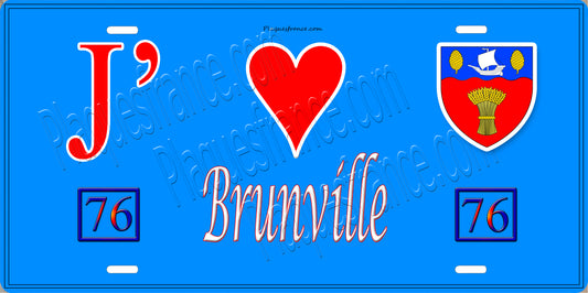Plaque métal décorative  J' ❤️ Brunville, Seine Maritime (76) bleu
