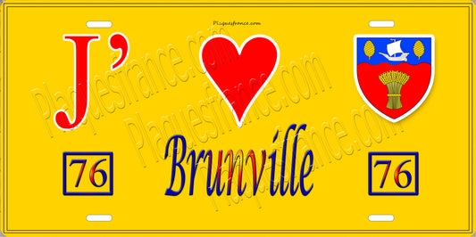Plaque métal décorative  J' ❤️ Brunville, Seine Maritime (76) jaune