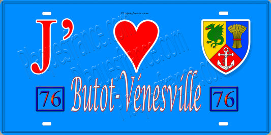 Plaque métal décorative 15X30 J' ❤️ Butot-Vénesville, Seine Maritime (76) bleu