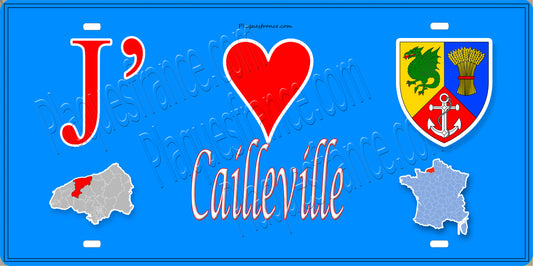Plaque métal décorative 15X30 J' ❤️ Cailleville, Seine Maritime (76) bleu carte