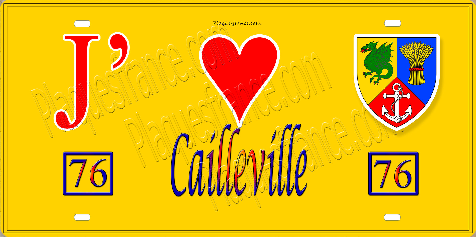 Plaque métal décorative 15X30 J' ❤️ Cailleville, Seine Maritime (76) jaune