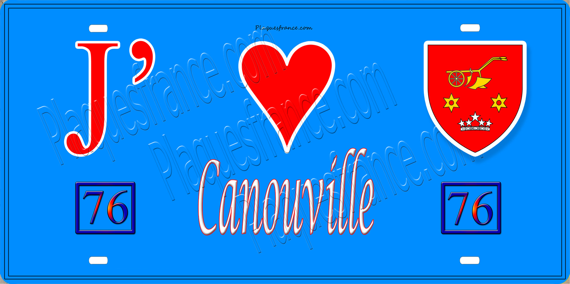 Plaque métal décorative 15X30 J' ❤️ Canouville, Seine Maritime (76) bleu