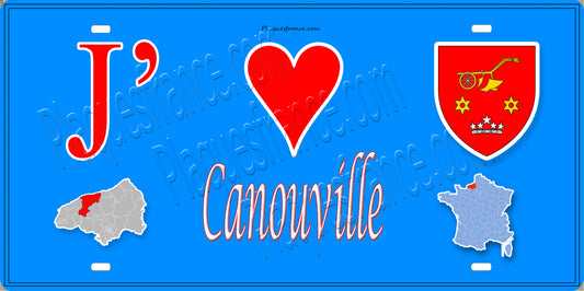 Plaque métal décorative 15X30 J' ❤️ Canouville, Seine Maritime (76) bleu carte