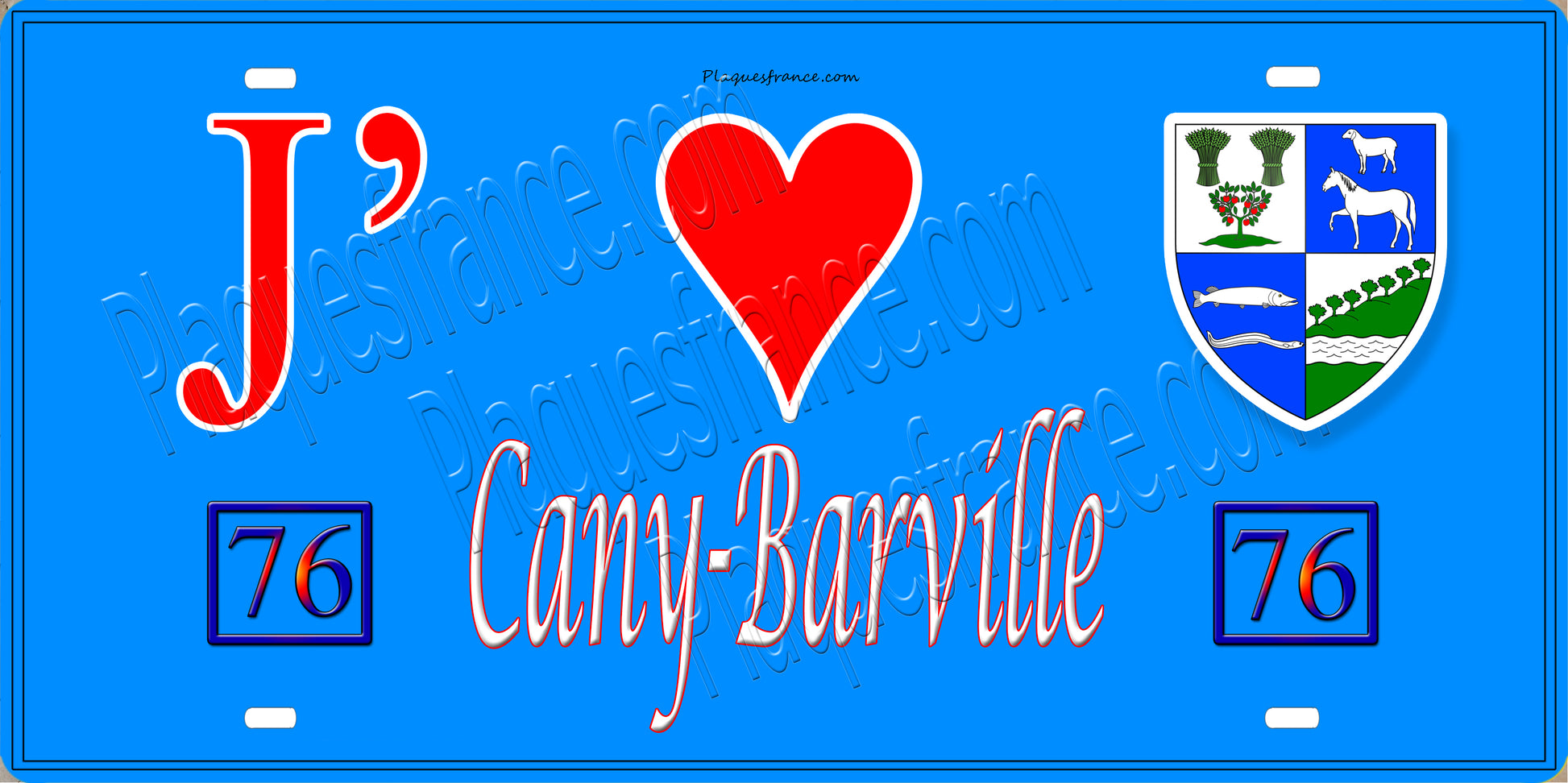 Plaque métal décorative 15X30 J' ❤️ Cany-Barville, Seine Maritime (76) bleu