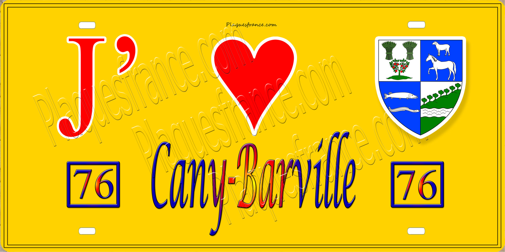 Plaque métal décorative 15X30 J' ❤️ Cany-Barville, Seine Maritime (76) jaune