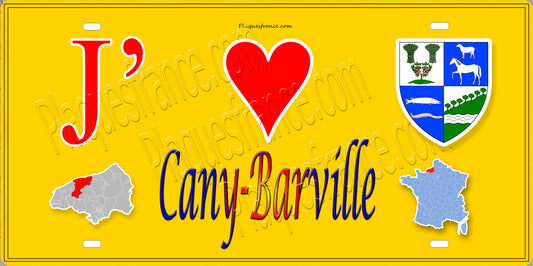 Plaque métal décorative 15X30 J' ❤️ Cany-Barville, Seine Maritime (76) jaune carte