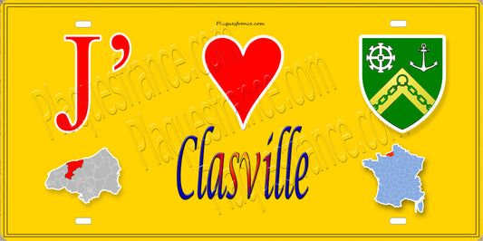 Plaque métal décorative 15X30 J' ❤️ Cleuville, Seine Maritime (76) jaune carte