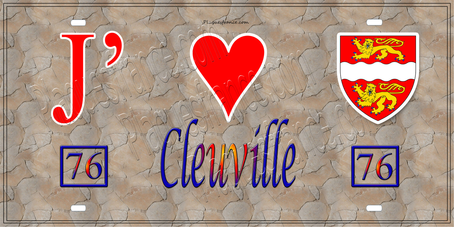 Plaque métal décorative 15X30 J' ❤️ Cléville, Seine Maritime (76) antique