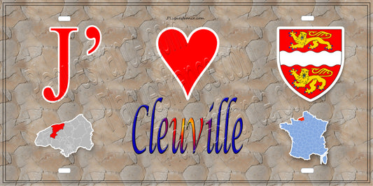 Plaque métal décorative 15X30 J' ❤️ Cléville, Seine Maritime (76) antique carte