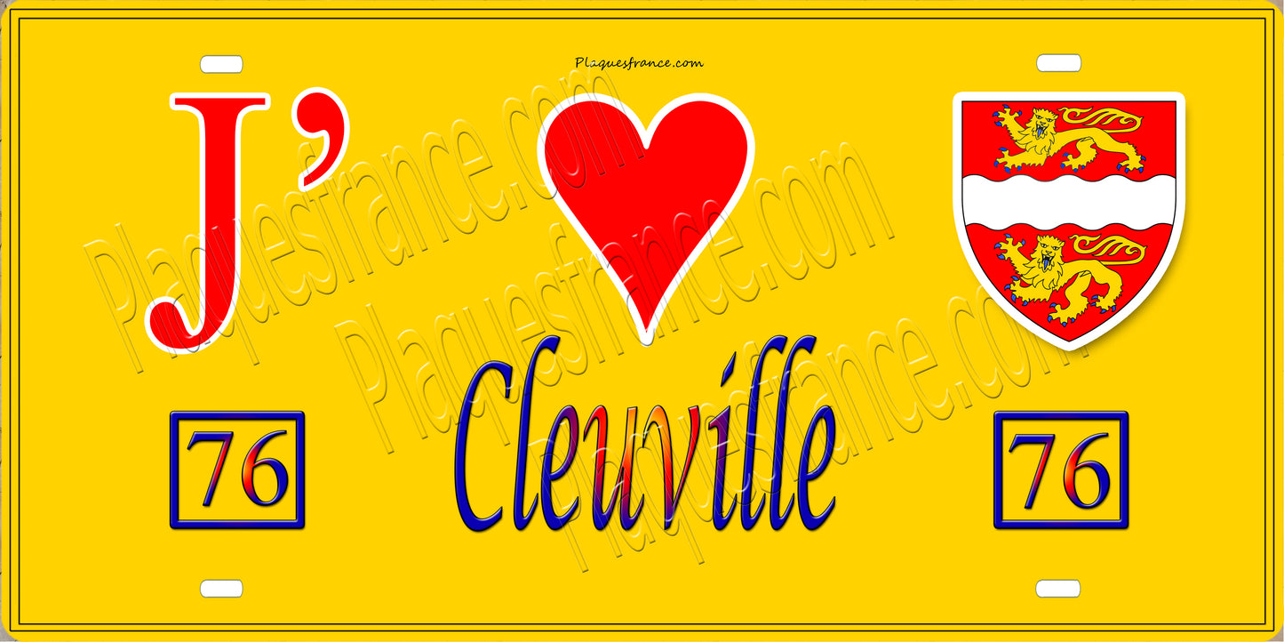 Plaque métal décorative 15X30 J' ❤️ Cléville, Seine Maritime (76) jaune