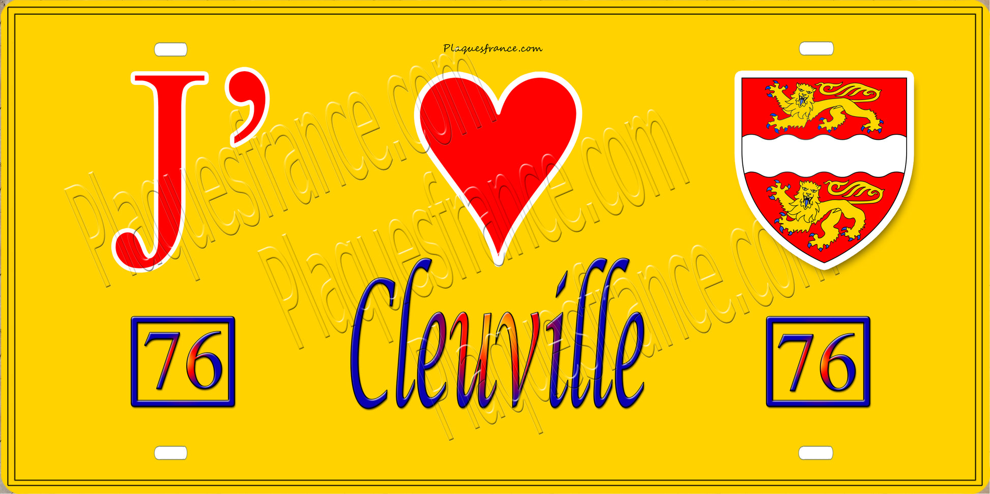 Plaque métal décorative 15X30 J' ❤️ Cléville, Seine Maritime (76) jaune