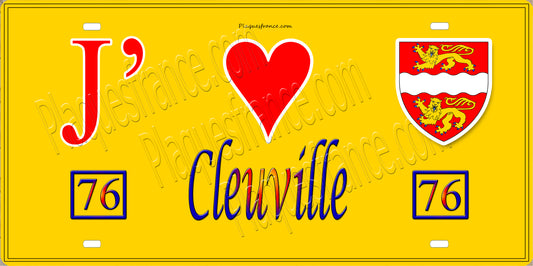 Plaque métal décorative 15X30 J' ❤️ Cléville, Seine Maritime (76) jaune