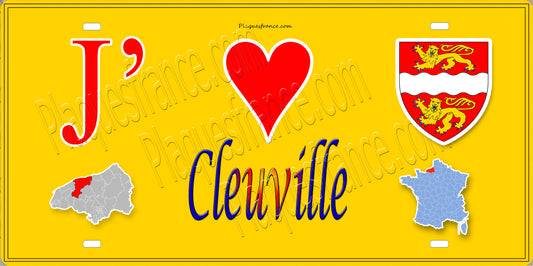 Plaque métal décorative 15X30 J' ❤️ Cléville, Seine Maritime (76) jaune carte