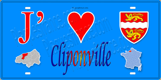 Plaque métal décorative 15X30 J' ❤️ Cliponville, Seine Maritime (76) bleu carte