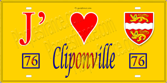 Plaque métal décorative 15X30 J' ❤️ Cliponville, Seine Maritime (76) jaune