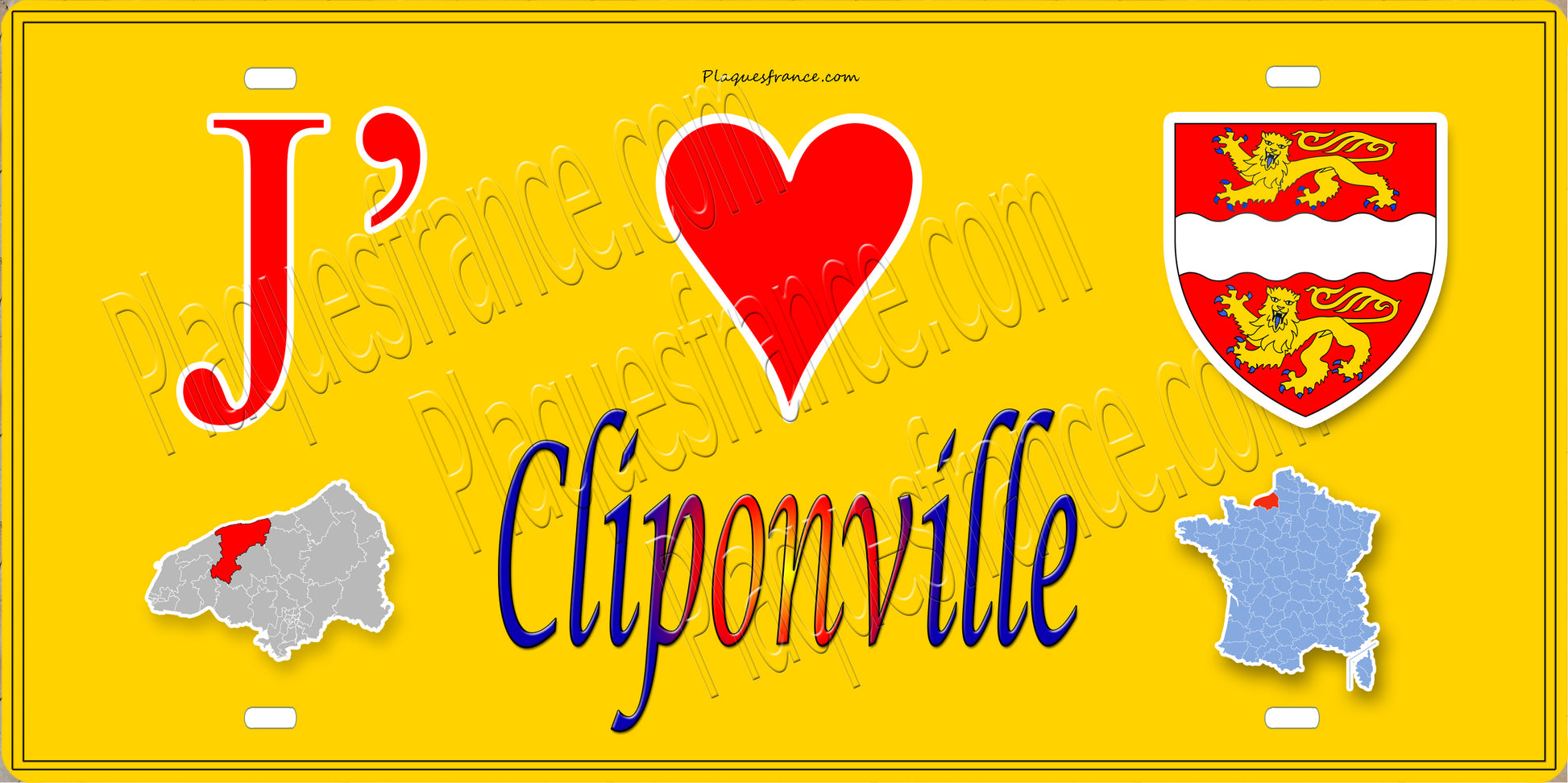 Plaque métal décorative 15X30 J' ❤️ Cliponville, Seine Maritime (76) jaune carte