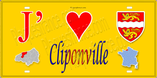 Plaque métal décorative 15X30 J' ❤️ Cliponville, Seine Maritime (76) jaune carte
