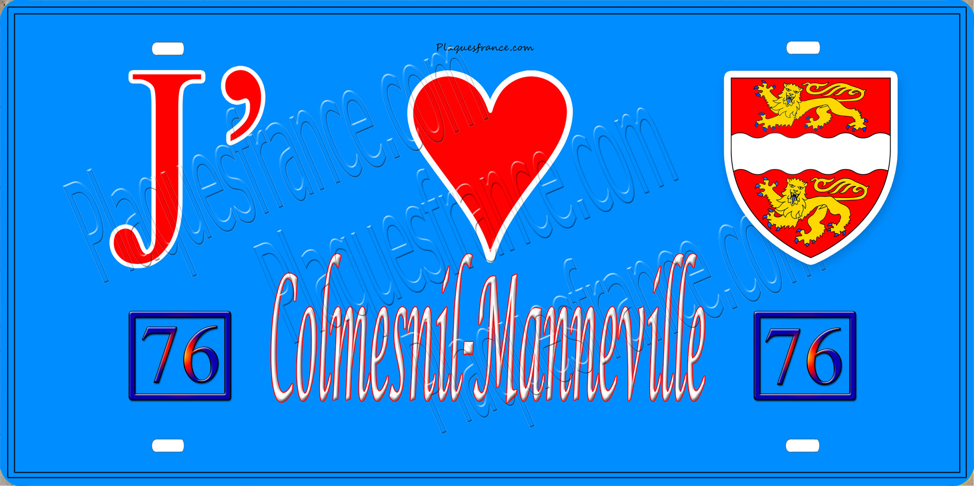 Plaque métal décorative 15x30 J' ❤️ Colmesnil-Manneville, Seine Maritime (76) bleu