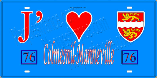 Plaque métal décorative 15x30 J' ❤️ Colmesnil-Manneville, Seine Maritime (76) bleu