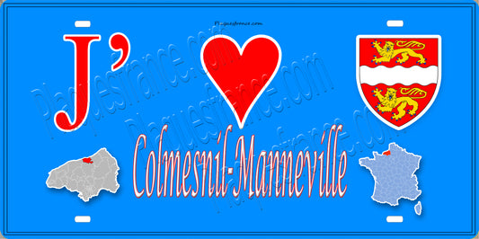 Plaque métal décorative 15x30 J' ❤️ Colmesnil-Manneville, Seine Maritime (76) bleu carte