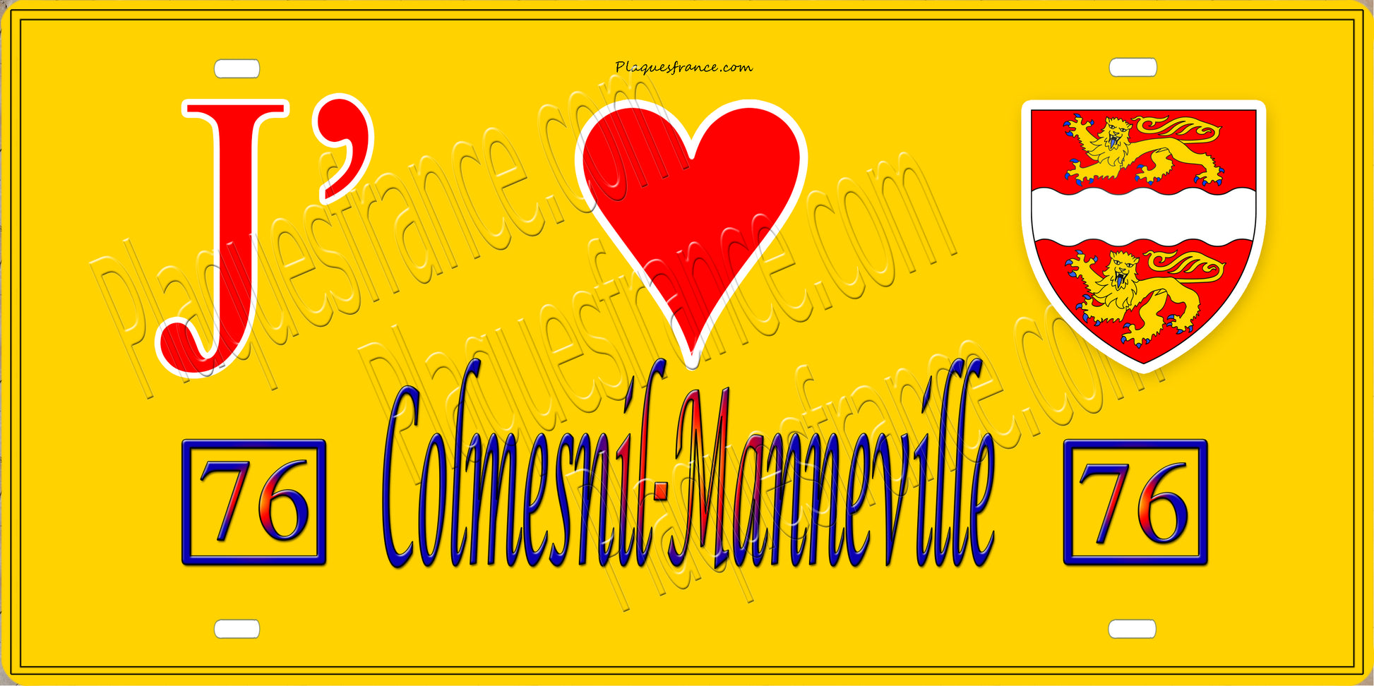 Plaque métal décorative 15x30 J' ❤️ Colmesnil-Manneville, Seine Maritime (76) jaune