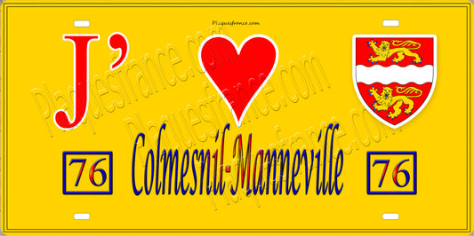 Plaque métal décorative 15x30 J' ❤️ Colmesnil-Manneville, Seine Maritime (76) jaune