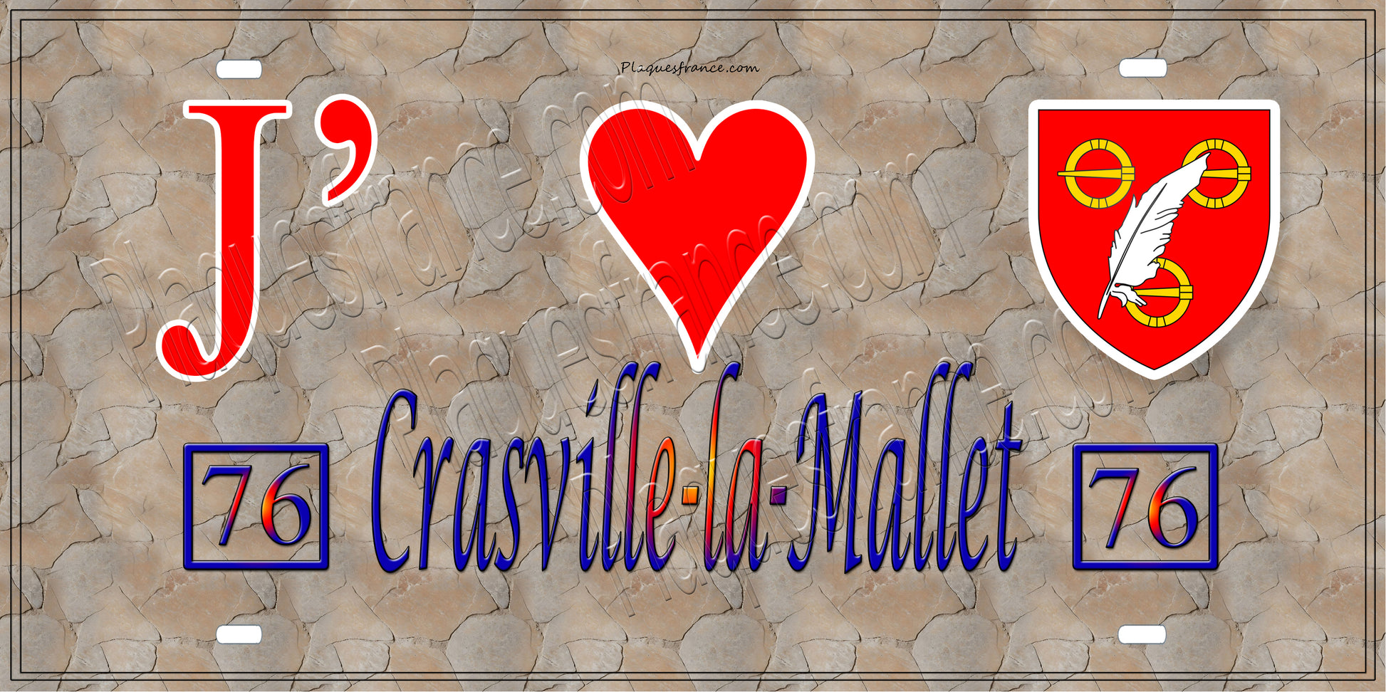 Plaque métal décorative 15X30 J' ❤️ Crasville-la-Mallet, Seine Maritime (76) antique