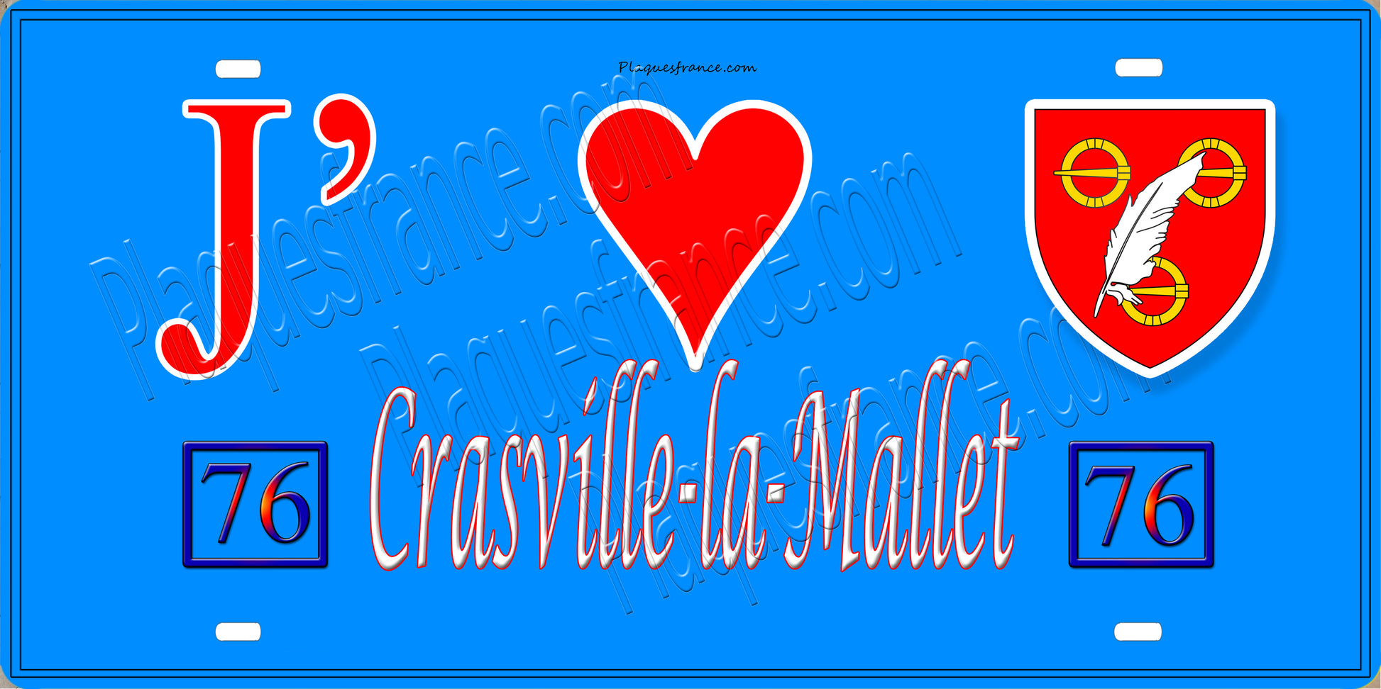 Plaque métal décorative 15X30 J' ❤️ Crasville-la-Mallet, Seine Maritime (76) bleu 