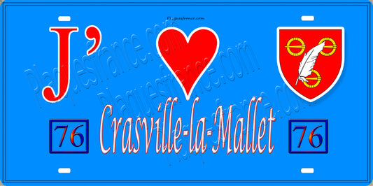 Plaque métal décorative 15X30 J' ❤️ Crasville-la-Mallet, Seine Maritime (76) bleu 