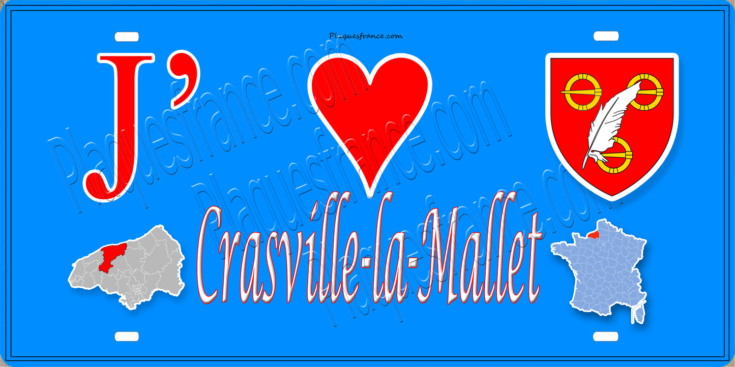 Plaque métal décorative 15X30 J' ❤️ Crasville-la-Mallet, Seine Maritime (76)