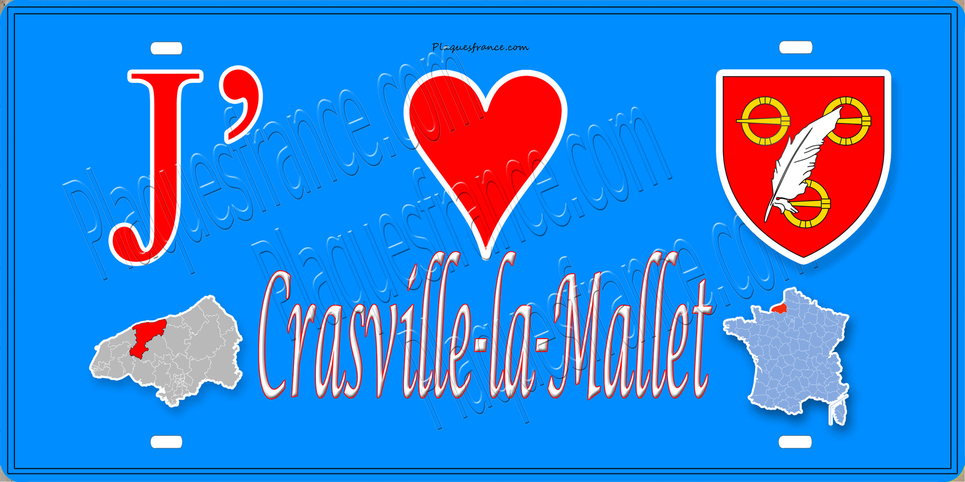 Plaque métal décorative 15X30 J' ❤️ Crasville-la-Mallet, Seine Maritime (76)