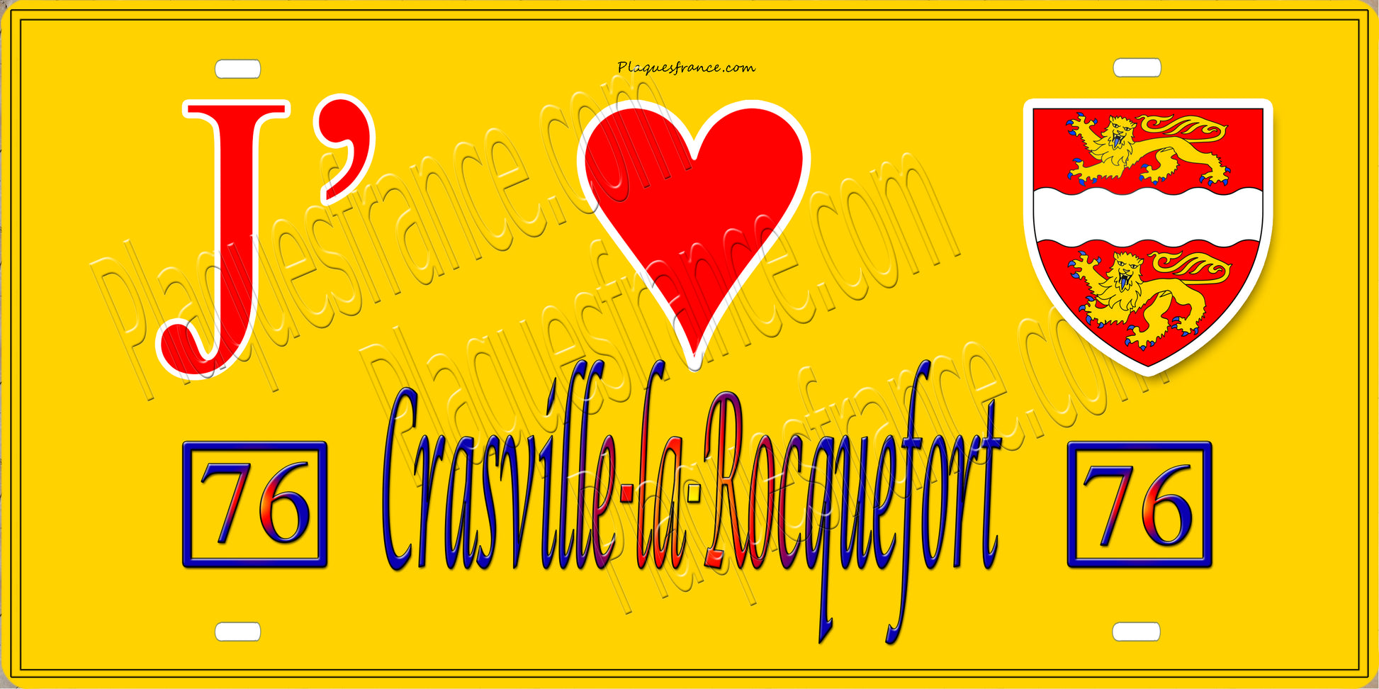 Plaque métal décorative 15X30 J' ❤️ Crasville-la-Rocquefort, Seine Maritime (76) jaune