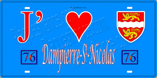 Plaque métal décorative 15x30 J' ❤️ Dampierre-Saint-Nicolas, Seine Maritime (76) bleu
