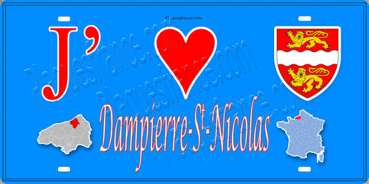 Plaque métal décorative 15x30 J' ❤️ Dampierre-Saint-Nicolas, Seine Maritime (76) bleu carte