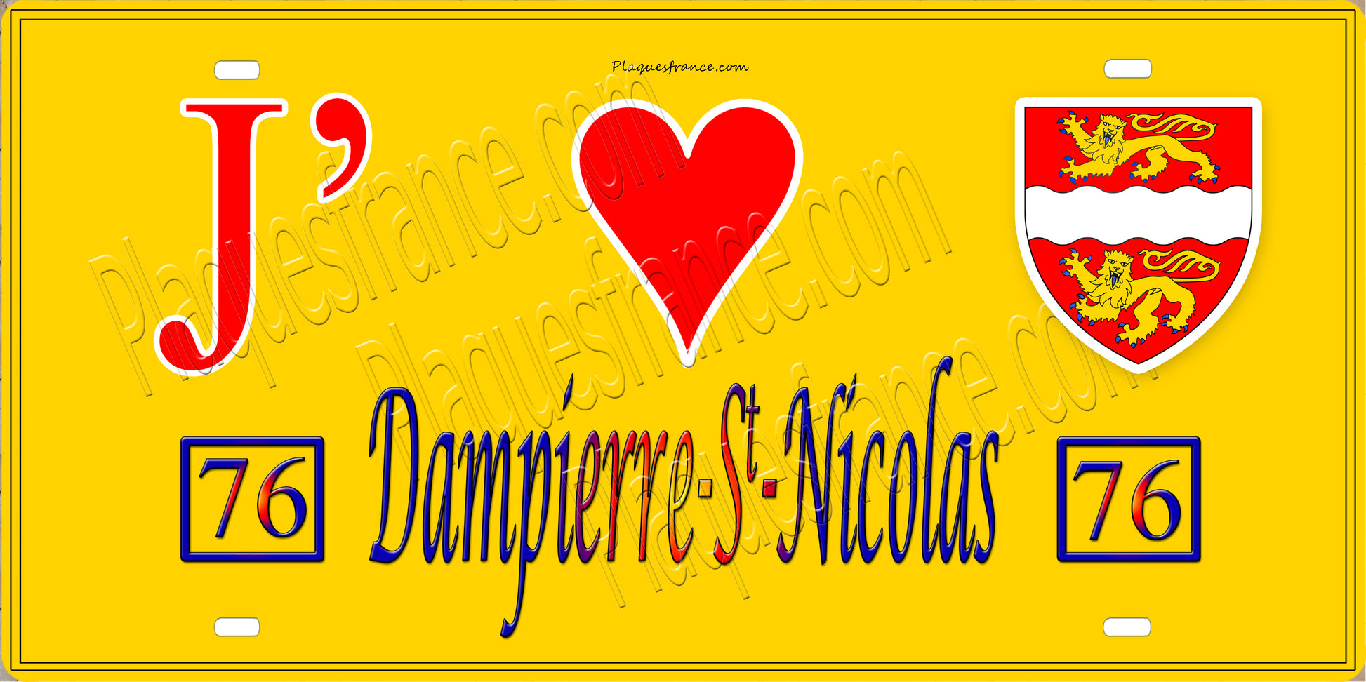 Plaque métal décorative 15x30 J' ❤️ Dampierre-Saint-Nicolas, Seine Maritime (76) jaune