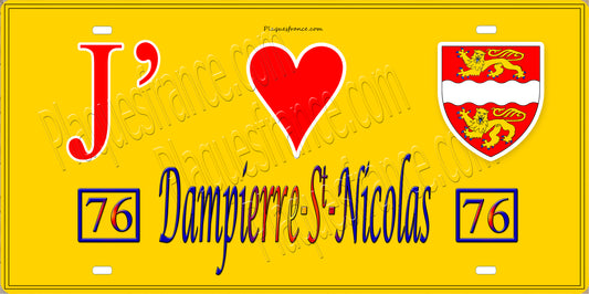 Plaque métal décorative 15x30 J' ❤️ Dampierre-Saint-Nicolas, Seine Maritime (76) jaune