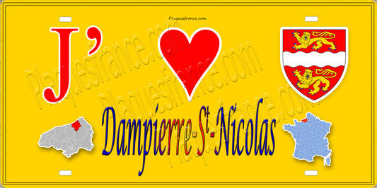 Plaque métal décorative 15x30 J' ❤️ Dampierre-Saint-Nicolas, Seine Maritime (76) jaune carte