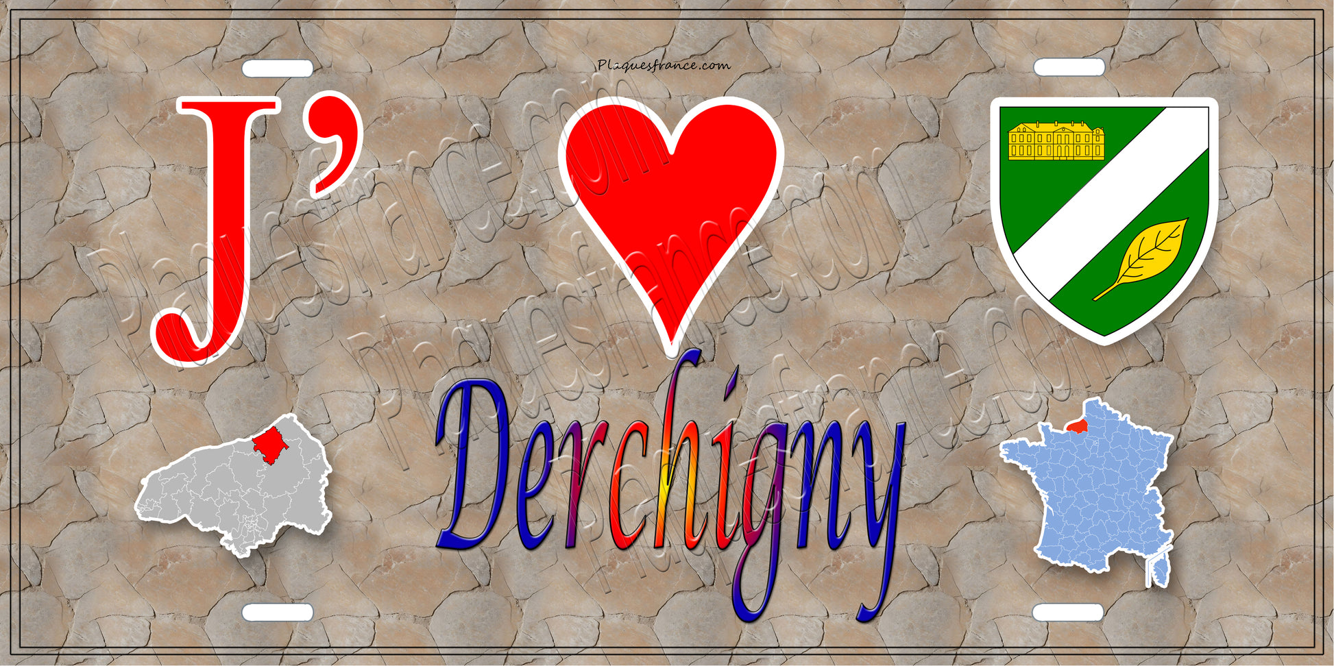 Plaque métal décorative  J' ❤️ Derchigny, Seine Maritime (76) antique carte