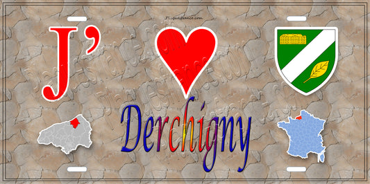 Plaque métal décorative  J' ❤️ Derchigny, Seine Maritime (76) antique carte