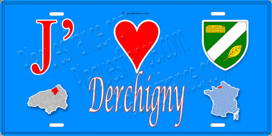 Plaque métal décorative  J' ❤️ Derchigny, Seine Maritime (76) bleu carte