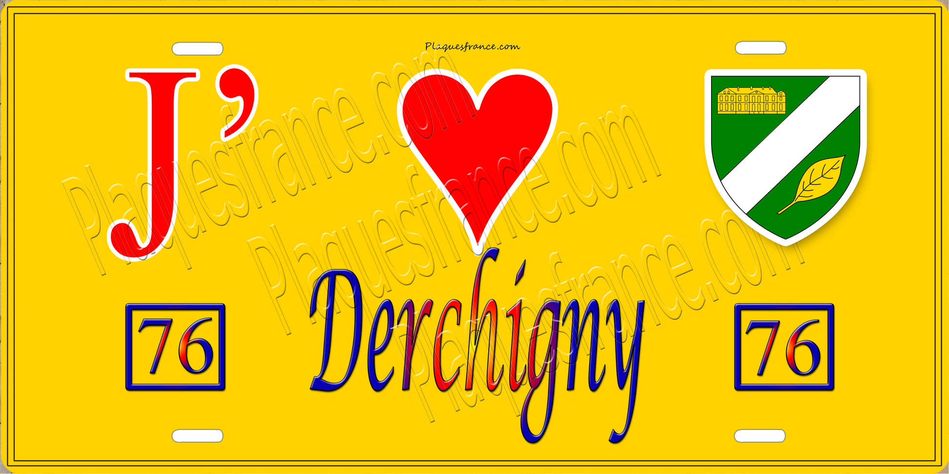 Plaque métal décorative  J' ❤️ Derchigny, Seine Maritime (76) jaune