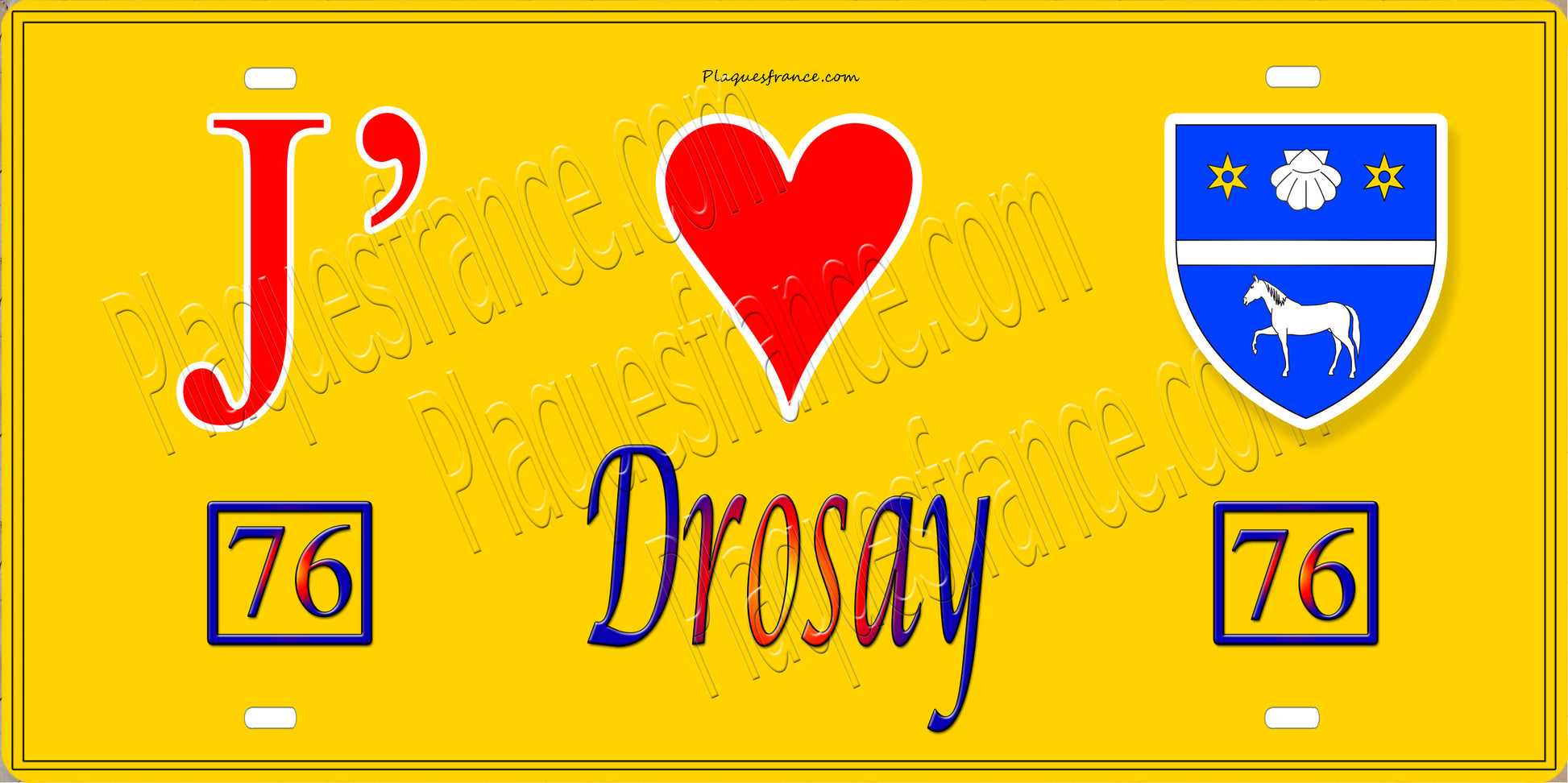 Plaque métal décorative 15X30 J' ❤️ Drosay, Seine Maritime (76) jaune